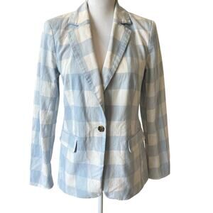 Free Assembly Blazer Size Small Blue White Plaid Check Gingham Cotton Preppy